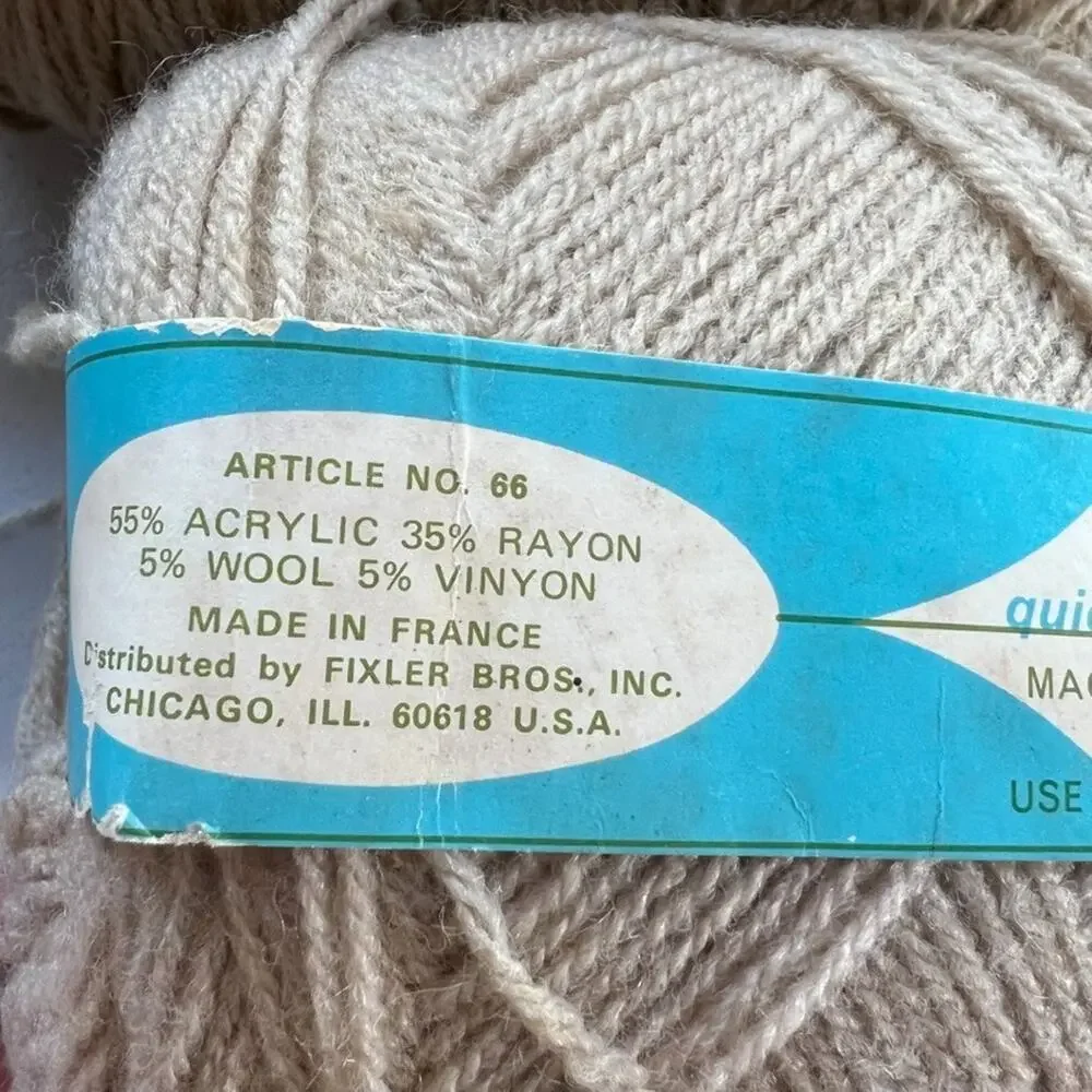 Vintage Quick Knit Sport Yarn Barrels Beige Color Lot Of 3